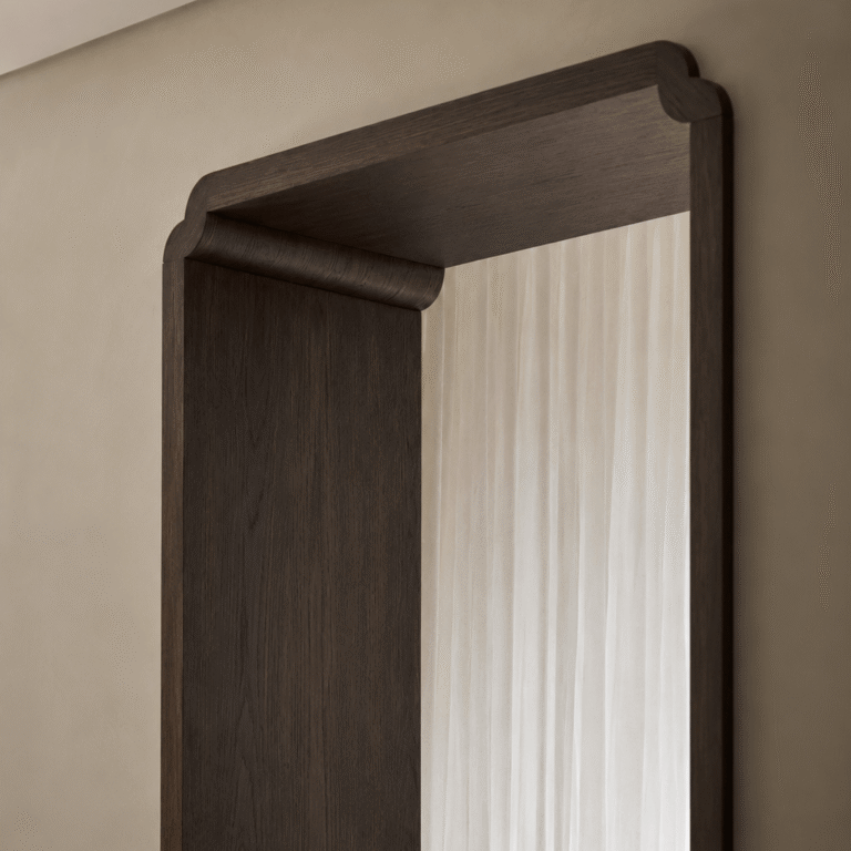 Detailed image of a wooden door frame. Mid century modern style
