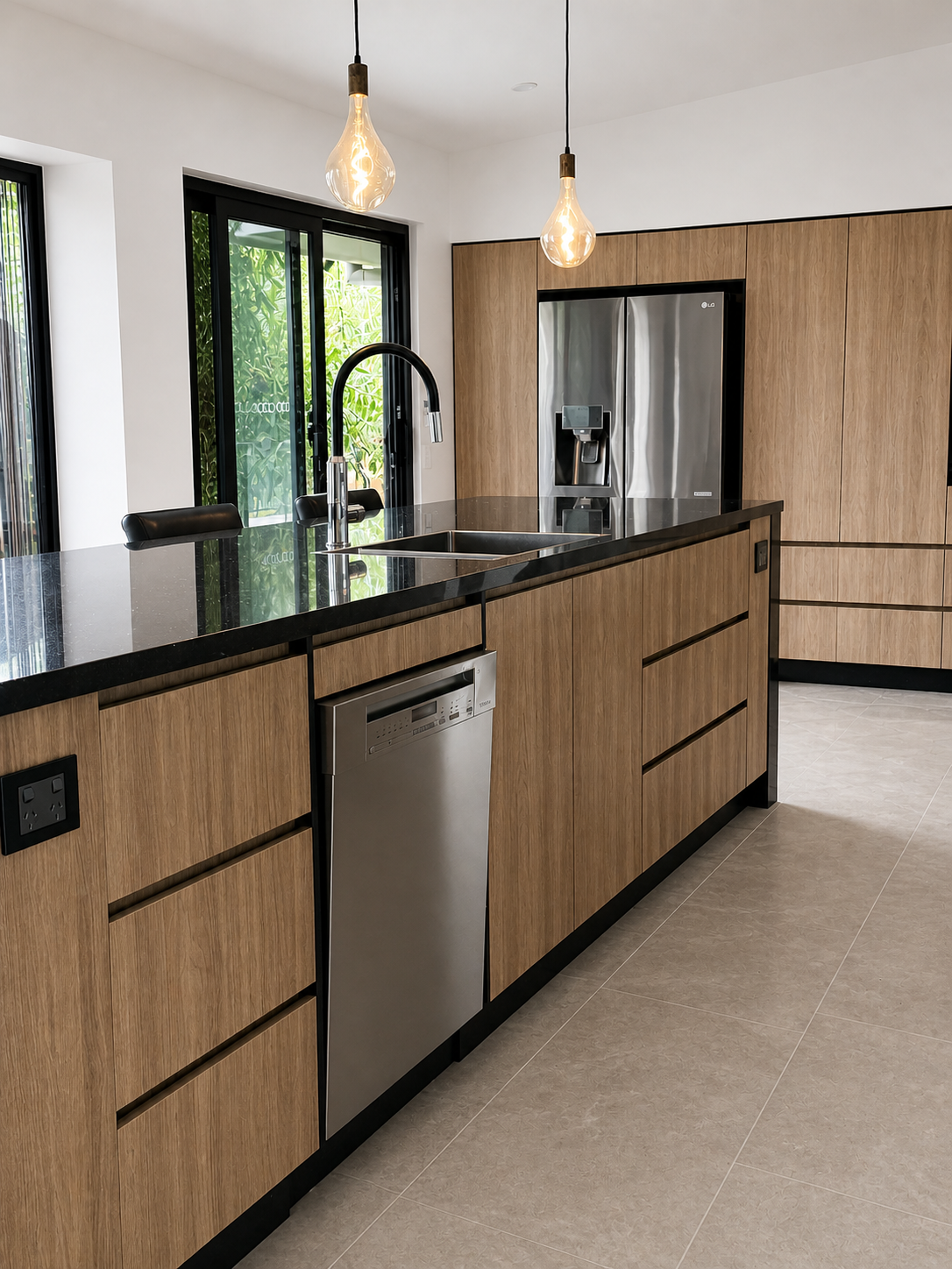 Modern kitchen renovation with timber cabinetry, stone benchtops and clean contemporary finishes on the Gold Coast.